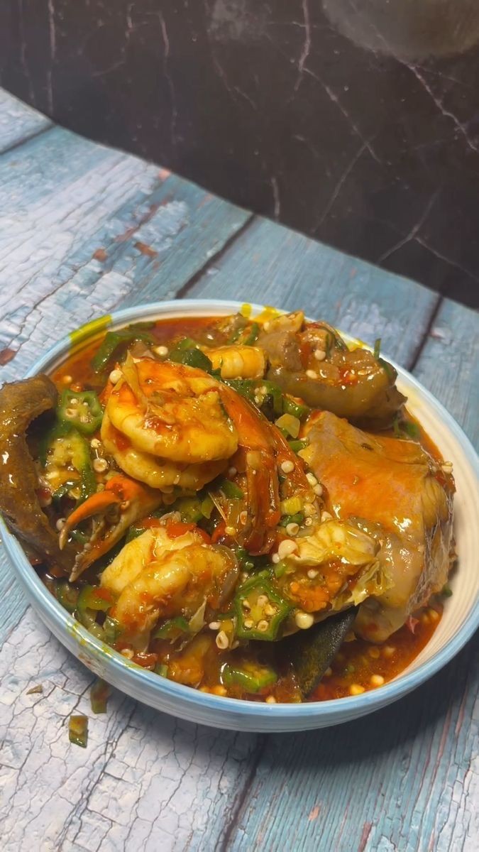 Seafood Okra and pounded yam